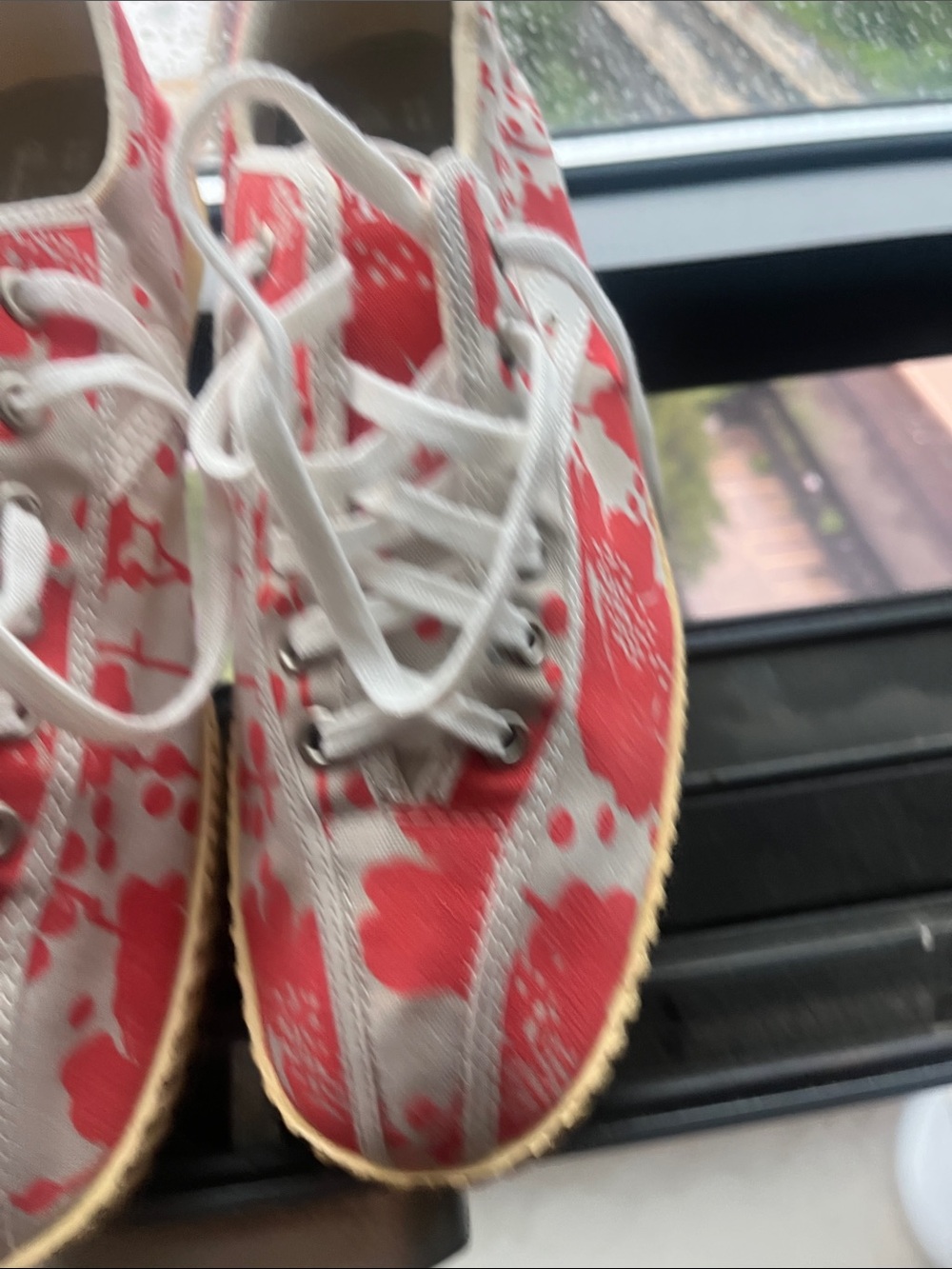 Tretorn Red Floral Canvas Sneakers with White Laces